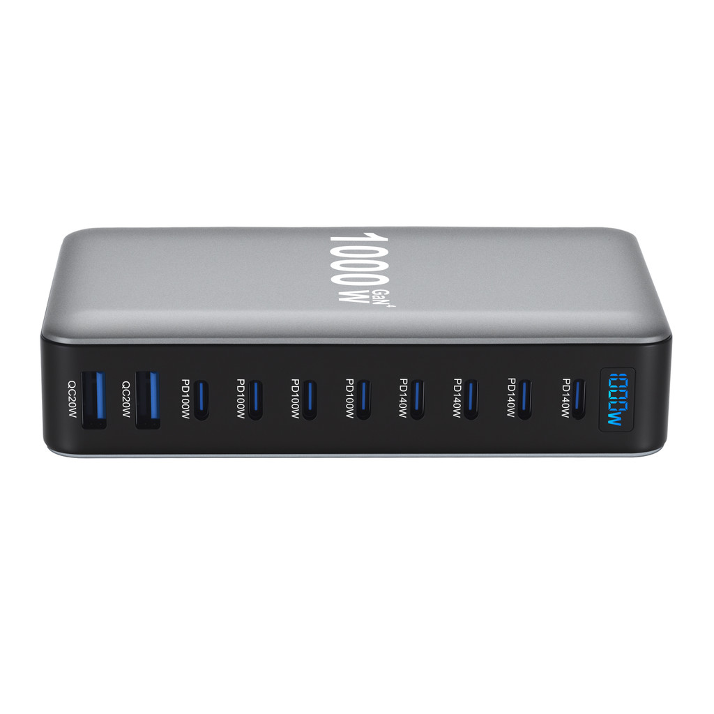 1000W 10Port GaN Desktop Adapter 140W PD Fast Charging for MacBook Pro Laptop, 100W for Phone