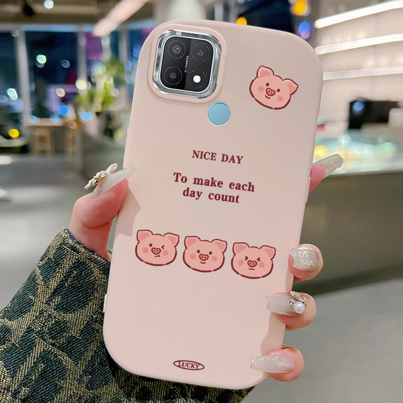 Casing Hp Untuk OPPO A15 A15s A35 4G Case Babi Pink Estetik Kasing Doff Cesing Gemoy Kesing Empuk Si