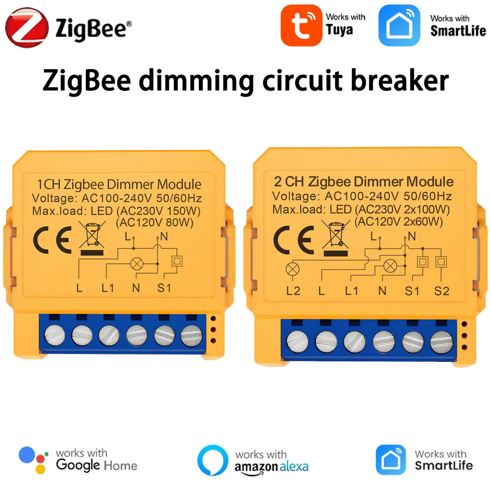 AC 100-240V Tuya ZigBee Smart Dimmer Switch Module 1/2 Gang Dimmer Light Switch Module APP Remote