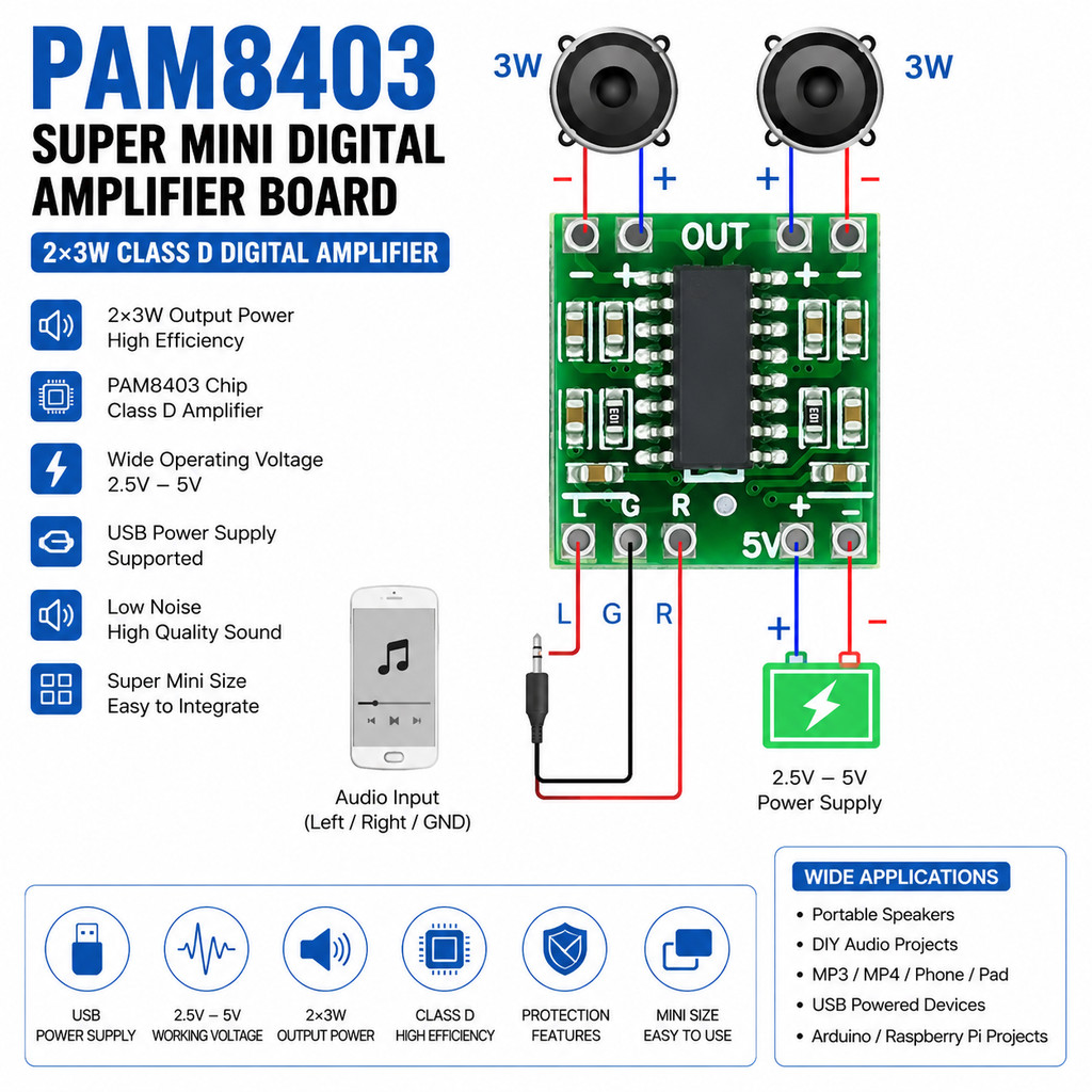 10 PCS PAM8403 Super digital amplifier board 2 * 3W Class D digital amplifier board efficient