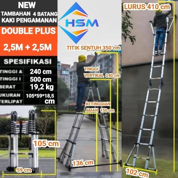 BAFEN Tangga Lipat Teleskopik Telescopic Multifungsi Double Plus Extra 4 Kaki Aluminium Karet Anti S