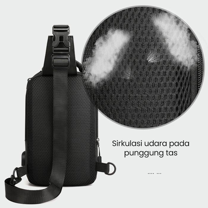 Freeknht Tas Selempang Pria Keren Multifungsi Waistbag Sport USB Charge Slimbag Pria Fashion Tas
