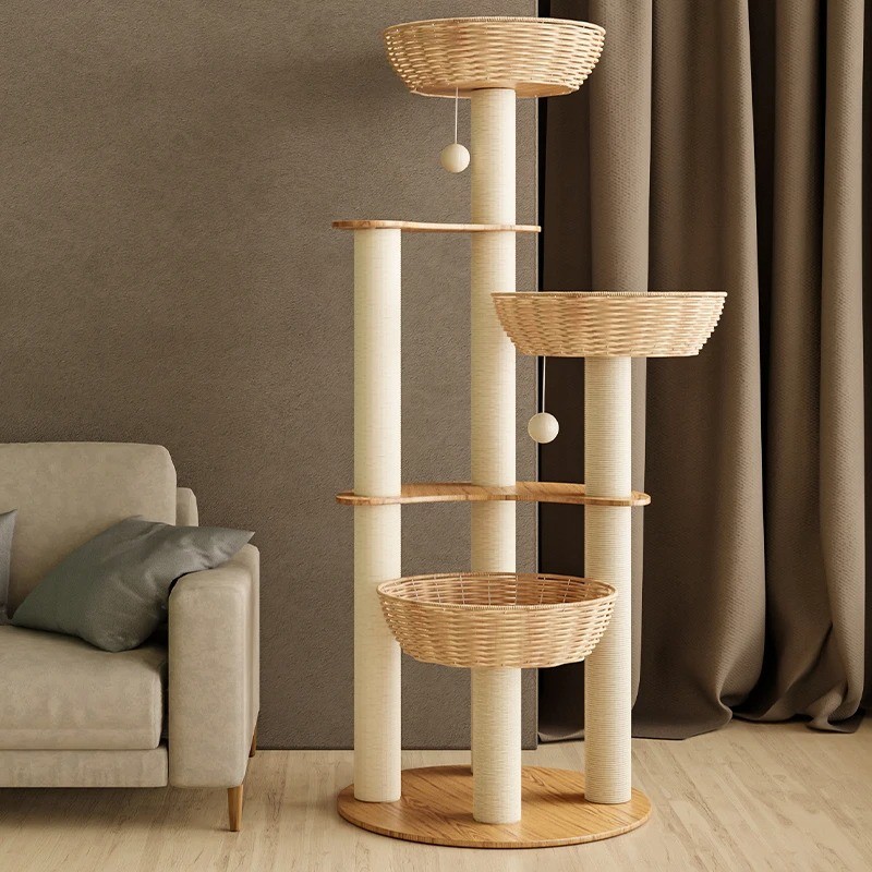 Multi-Level Cat Tree Cat Climbing Frame Solid Wood Vine Weaving Tower Tree Nest Game Climbing Frame 