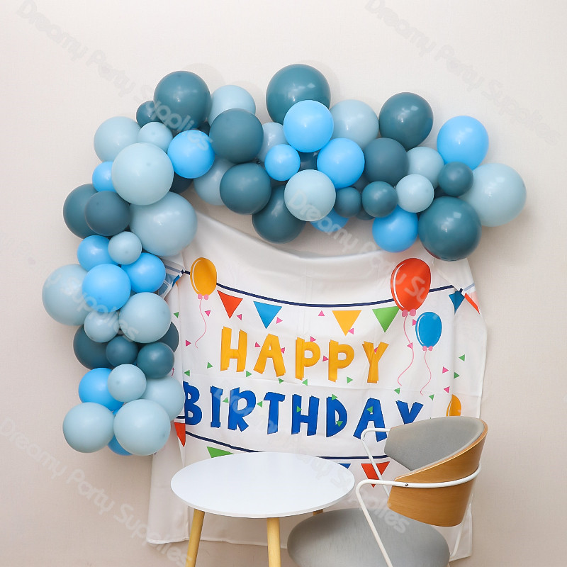 80pcs Ocean Blue Birthday Balloon Decoration DIY Dusty Blue Balloons Garland Arch Kit Boy Baby Showe