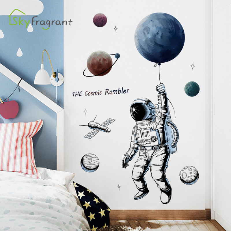 Space Theme Astronaut Wall Sticker Dormitory Living Room Wall Decor Self-adhesive Bedroom 3d Kids Ro