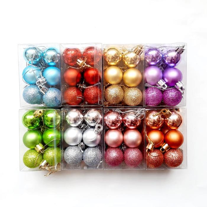 Bola Natal Motif 2.5 cm Warna Warni Bola Natal Murah Hiasan Pohon