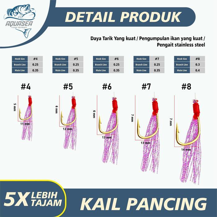 Aquasea - Kotrekan Kail Umpan Pancing Sabiki Kail Umpan Gantung Sutra Perak Kail Jig Benang Pesca