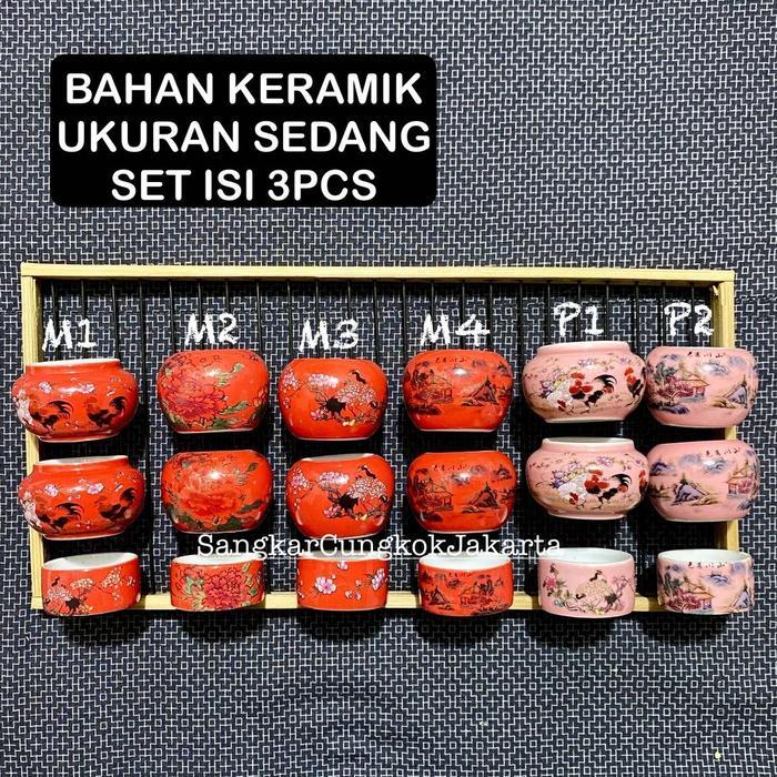 Cepuk Cungkok keramik Sedang Tieumi Branjangan Pleci Set 3pcs