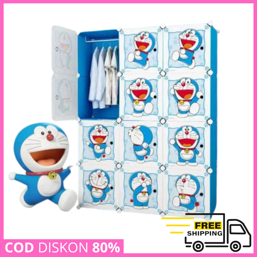 ( DTG ) Lemari Plastik 12 Pintu Lemari Pakaian Plastik Portable Serbaguna 12 Pintu + Gantungan Motif