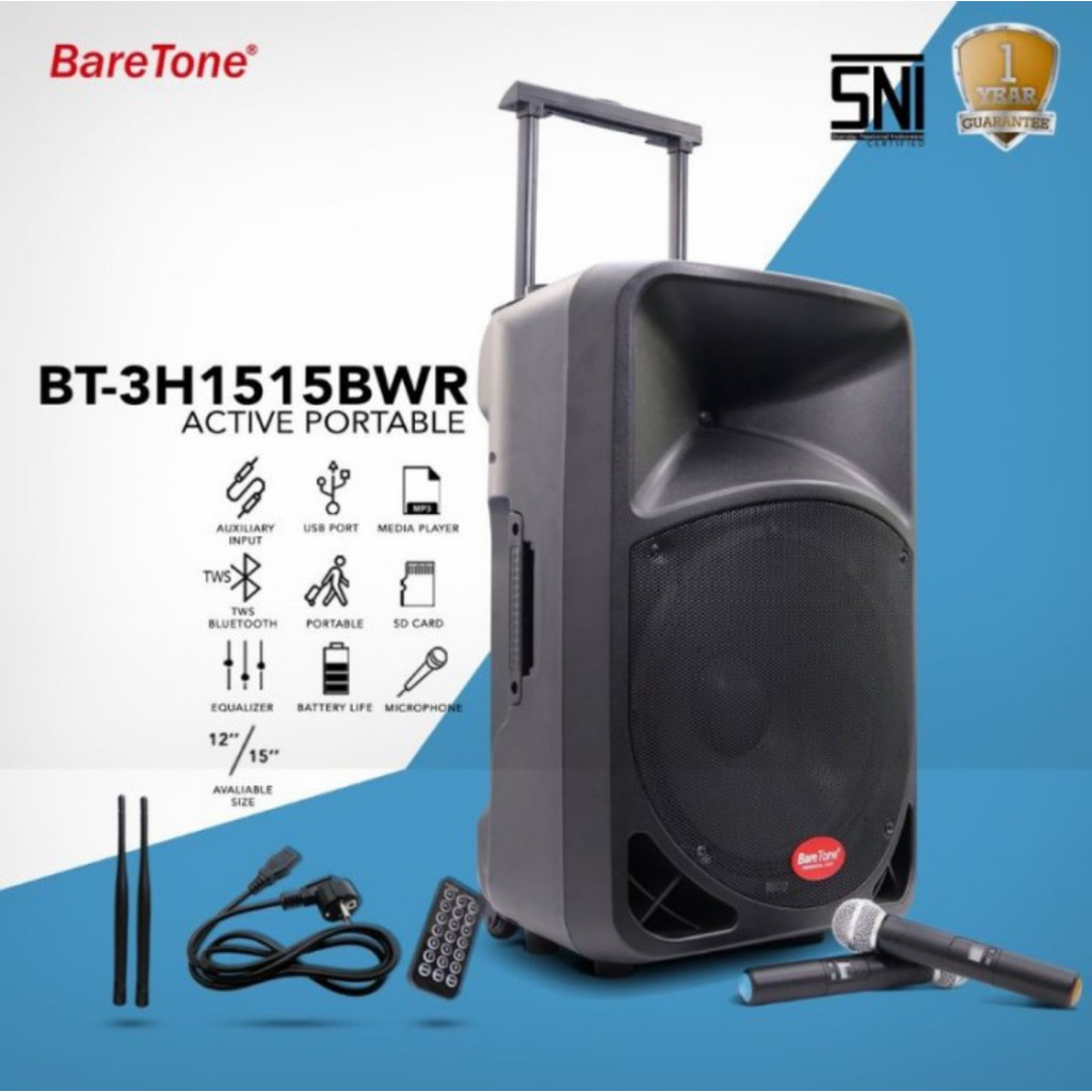 Speaker aktif portable baretone 15 inch bt 3h 1515bwr bluetooth baretone 15bwr original garansi resm
