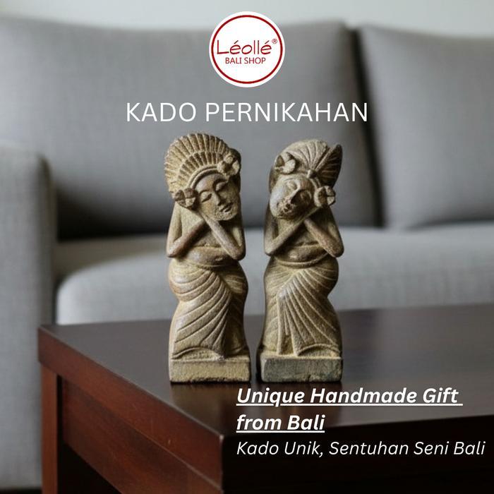 Leolle Bali Patung Pasangan Penari Bali Semen Handmade Dekorasi Rumah Etnik Klasik Pajangan Meja