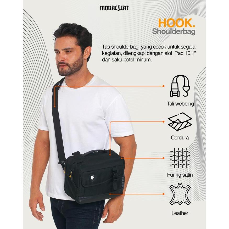 Moral Flat Tas Selempang - Hook Waistbag - Tas Pria Waterproof - Tas Bahu Pria - Shoulderbag - Hitam