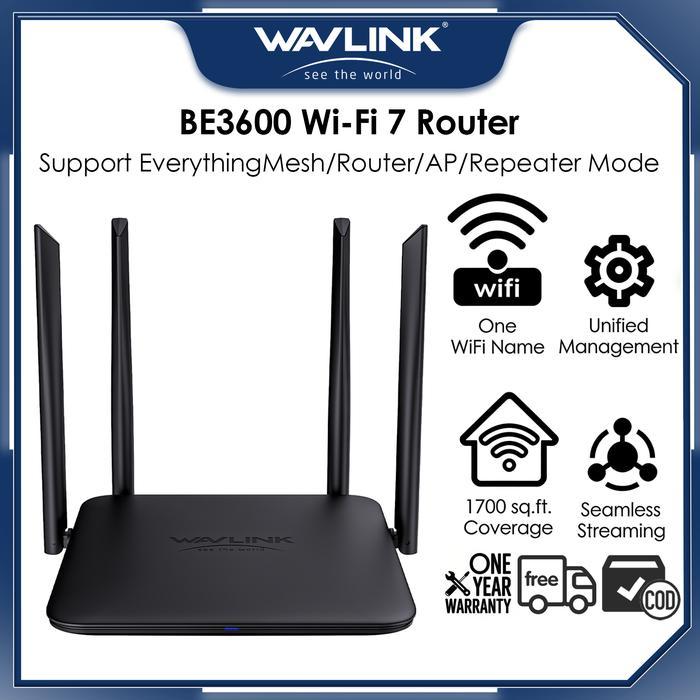 Wavlink Be3600 Router Wi-Fi 7 Dual Band 4096-Qam Mlo 2.4Ghz 5Ghz 3600Mbps Mesh Wifi Tamu Qos Ipv6