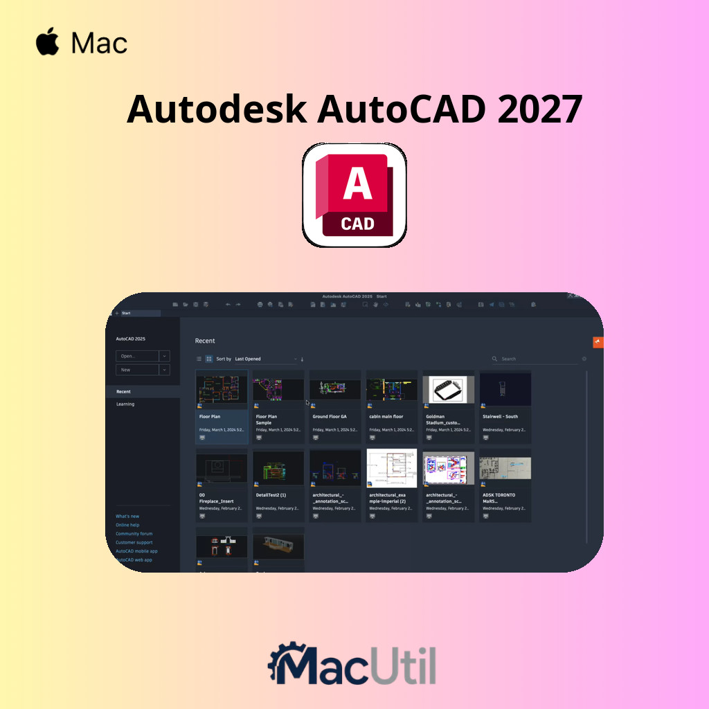 Autodesk AutoCAD 2027 | Sistem Drafting CAD 2D/3D Mac Full Version | Support Chip M1 - M5 & Intel | 