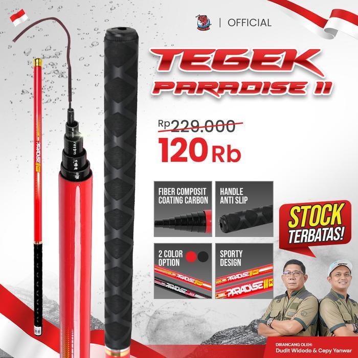 PROMO Joran Tegek Pancing Paradise II Fiber Double Coating Carbon Super Kuat Ringan Handle Anti