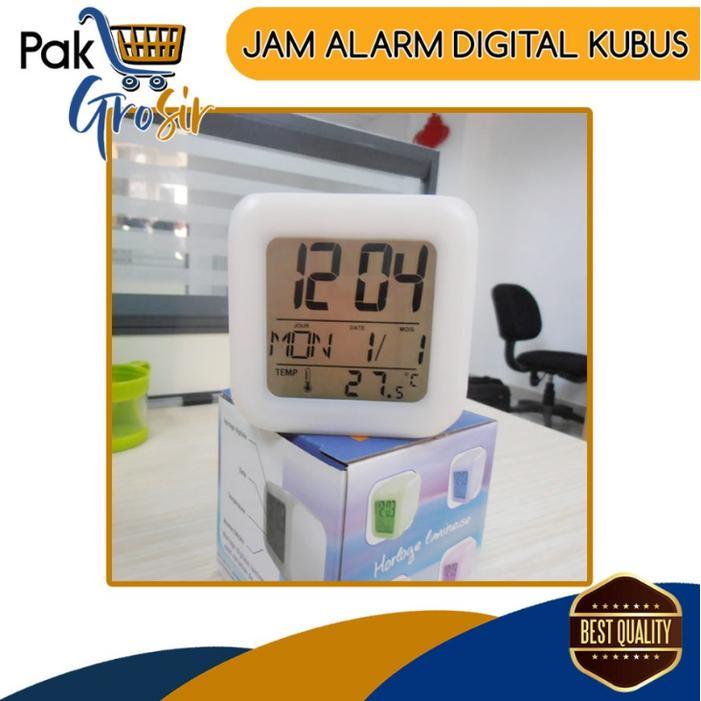PG Jam LED Meja Kubus Digital Alarm Berubah 7 warna Moody Clock Glowing