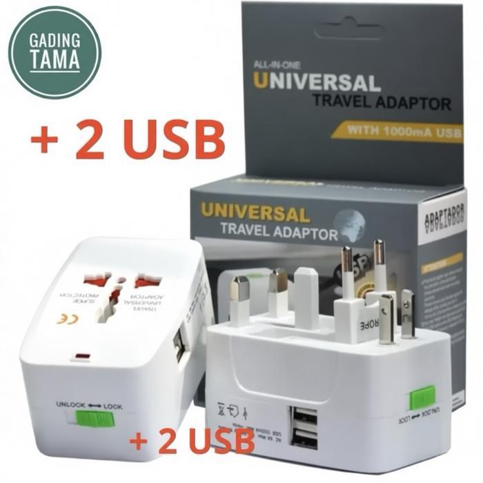 Stop Kontak Colokan Listrik + 2 Usb Travel Adaptor Universal Internasional