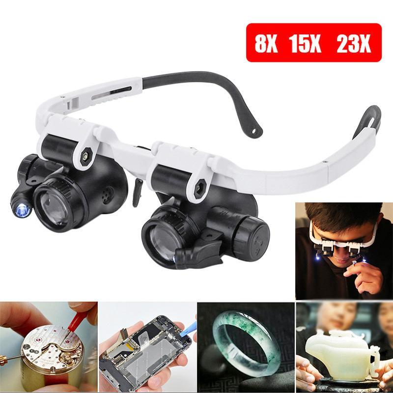 Hot Sale Wearing Magnifier es Magnifying 8X 15X 23X 2LED Professional Magnifier es for Reading