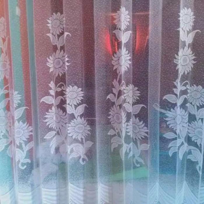 Gorden Vitrase / Daleman Gorden / Tile / Gorden Siang / Gorden Transparan Putih Bunga Matahari Bunga