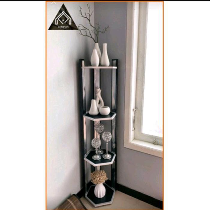 Promo Rak Lantai Hexagonal - Rak Hias Pot Bunga Kayu Minimalis Furniture Original