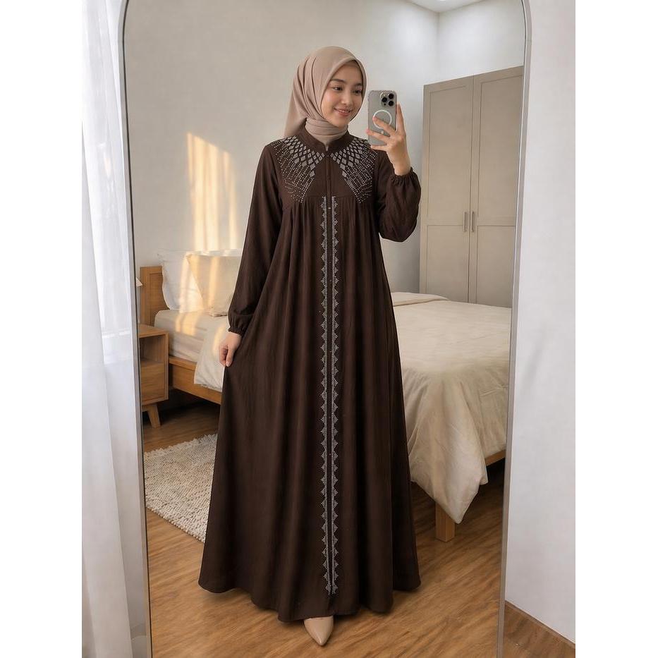 SIAPKIRIM SHNM-Gamis Shabira Polos Kombinasi Payet Manik-Manik Bahan Airplow Sutra Premium Adem