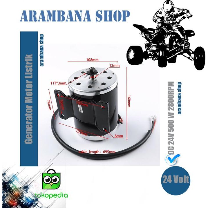 24V DC 500W 2800 rpm magnet permanen generator motor listrik