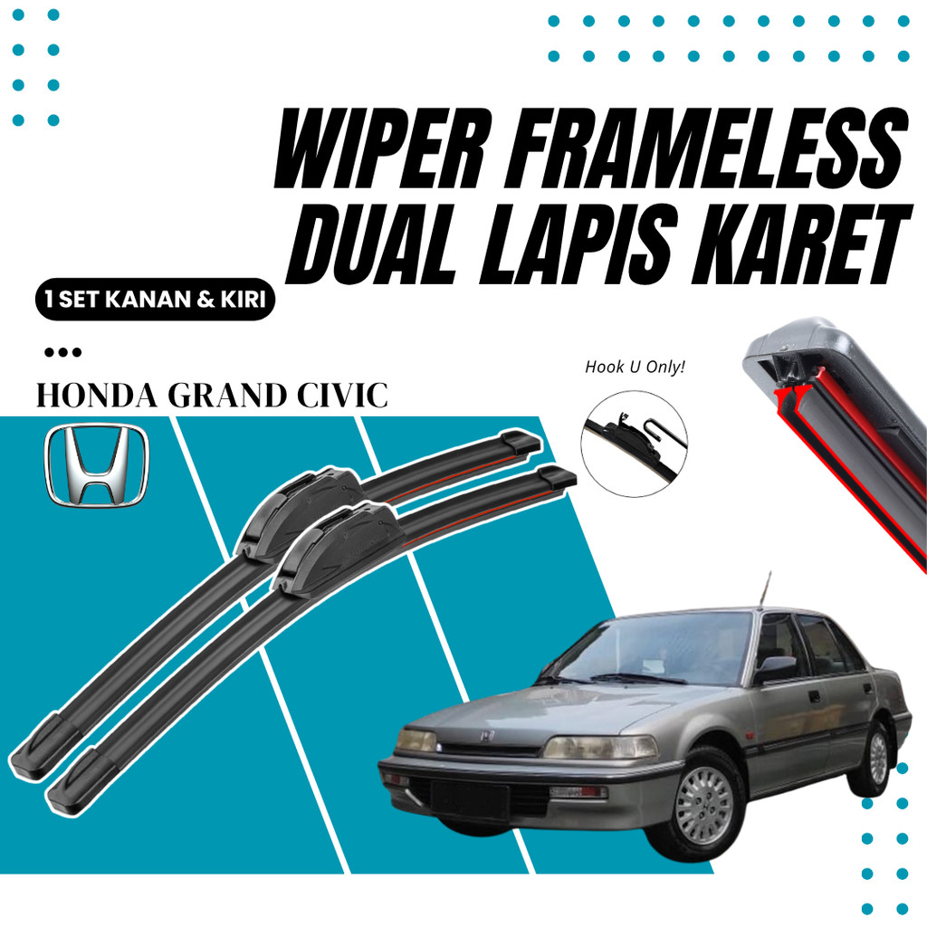 Wiper Premium Honda Grand Civic Double Karet Pembersih Kaca Depan Mobil 1 Set Kiri dan Kanan