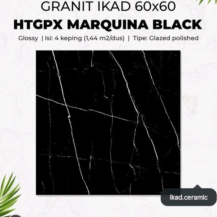 Granit Lantai 60x60 IKAD Marquina Black kw 2 Motif Marmer Hitam Tekstur Glossy