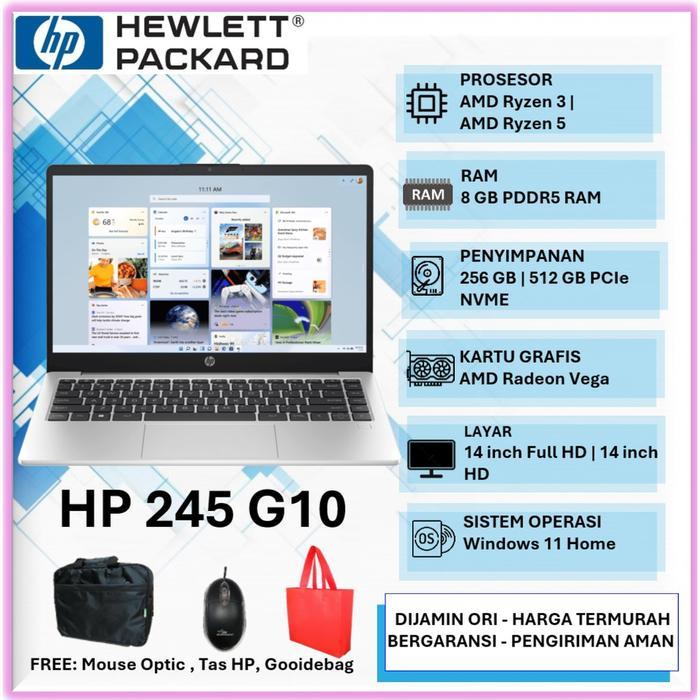 BARU Laptop Slim HP 245 G10 Ryzen 3 7320U Ram 8GB SSD 256GB 14" Win11Home
