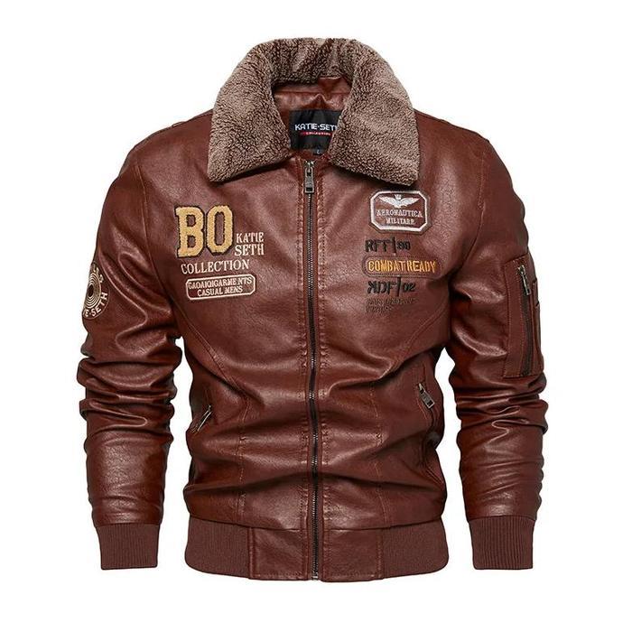 New Motorcycle Jacket For Men In Autumn/Winter Fashion Casual Leather Embroidered Aviator Jacket