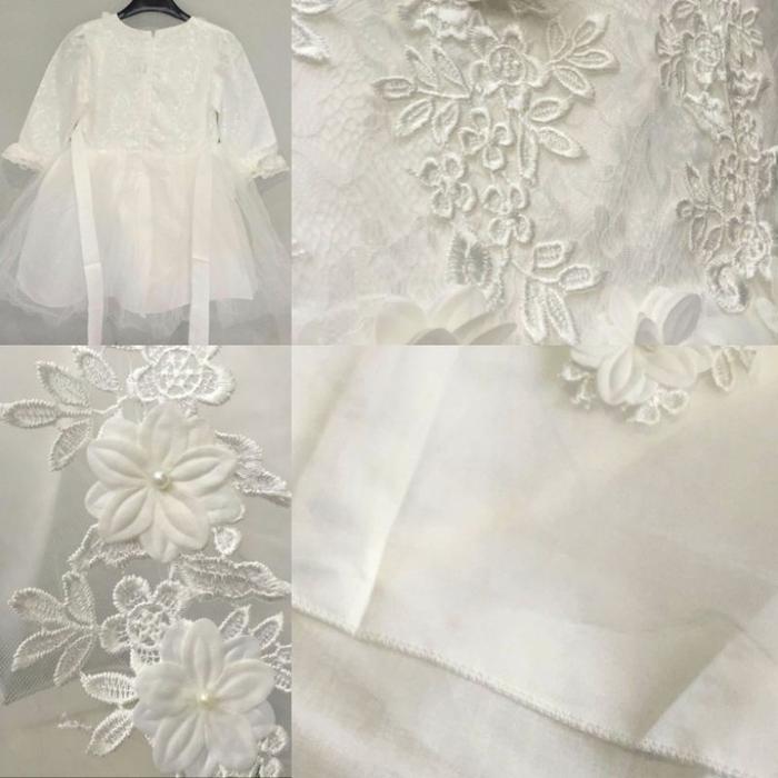 Gaun Brokat Anak Import Putih Biru Pink Brukat Rok Pesta Renda Bunga Polos Lengan Panjang Baju