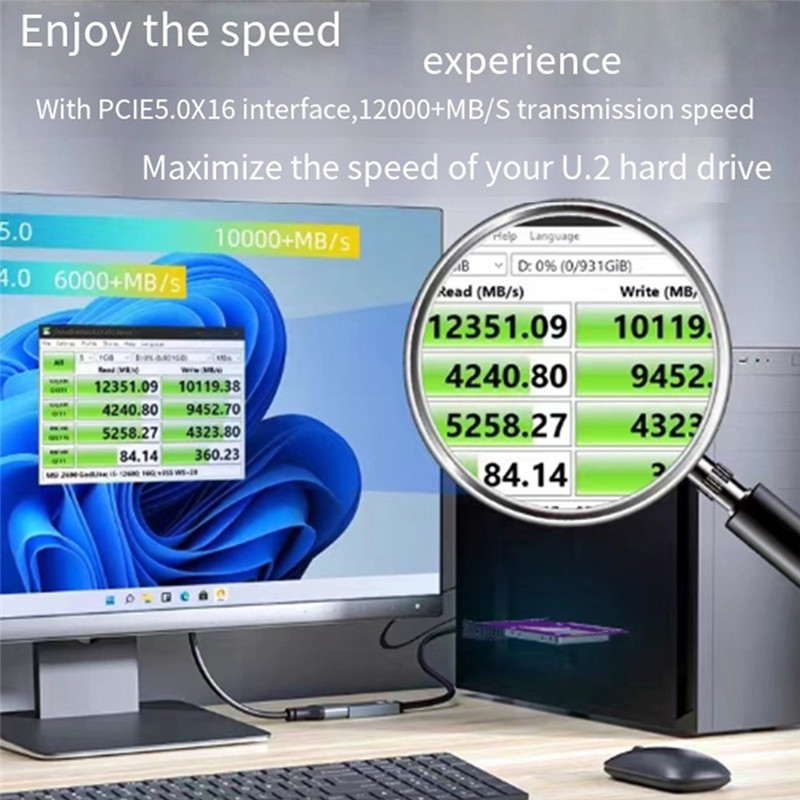 PCIE TO U.2(SFF-8639) ADAPTER, 128GBPS GEN5 U.2 SSD TO PCIE X4 X8 X16 EXPANSION CARD FOR PCIE