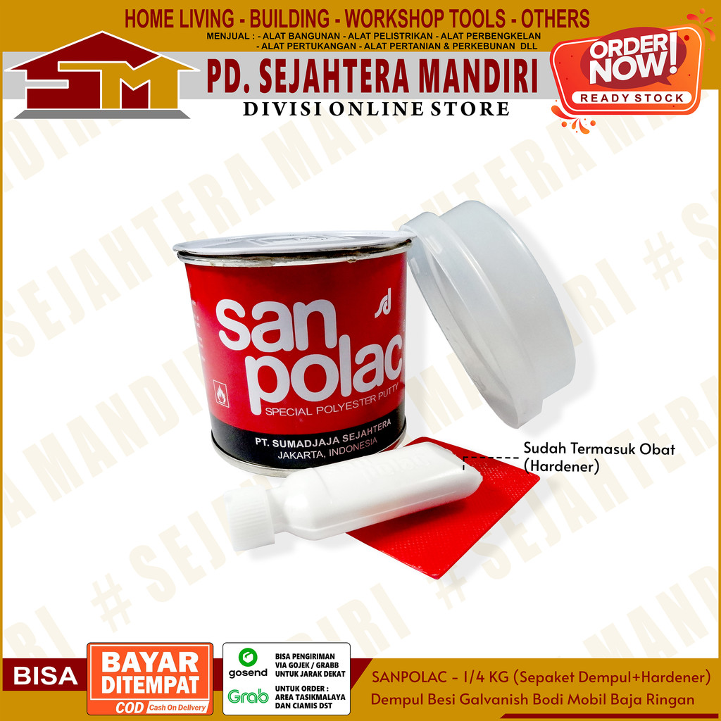 DEMPUL SANPOLAC DEMPUL KAYU DEMPUL PLASTIK DEMPUL BESI CAT MOBIL - UKURAN 1/4 KG
