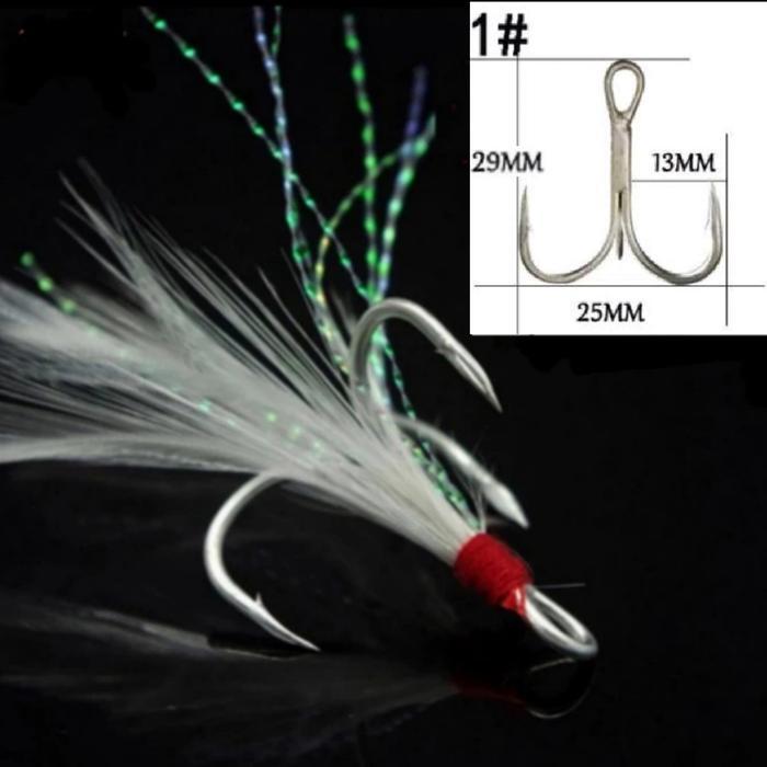 b0ta- Treble Hook Bulu No.1 Untuk Jig 60Gr 80Gr Spoon Lure 40Gr 60Gr