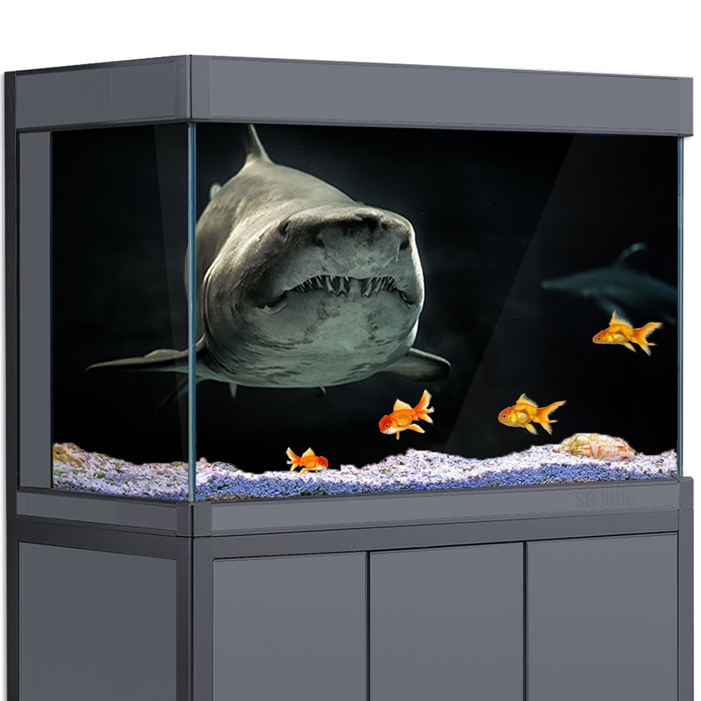Aquarium Background 3D Shark Black Dark Sea Underwater HD Printing Wallpaper Fish Tank Reptile Habit
