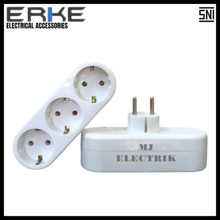 NEW ERKE Stop Kontak 3 Lubang + Steker Arde Colokan 4 in 1 NEW