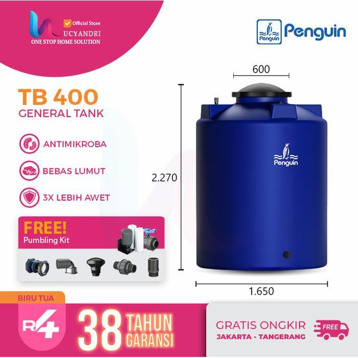 Tangki Air Penguin TB 400 Toren 4100 L Tandon TB400 Free Plumbing Kit - Biru