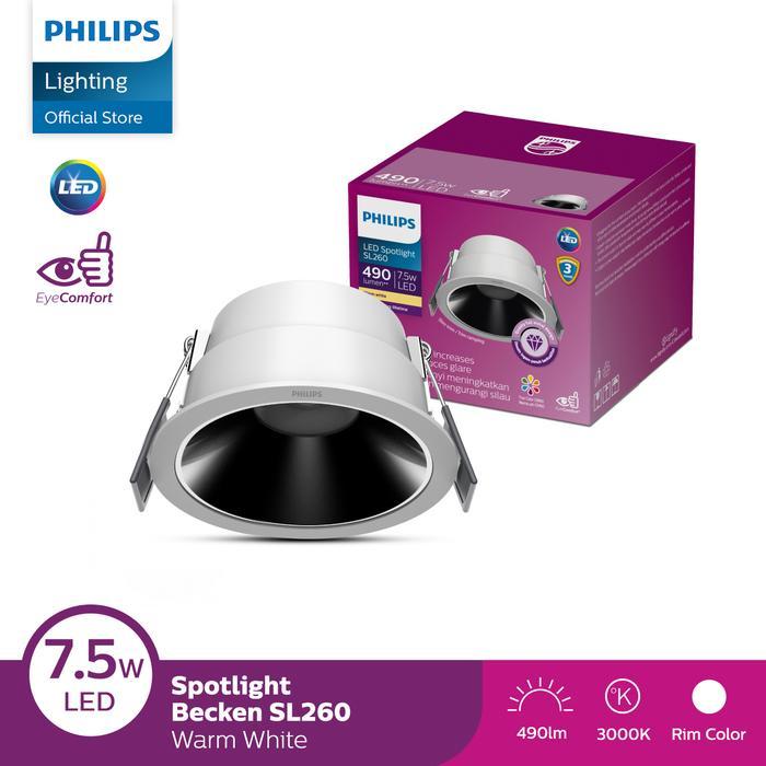 PHILIPS LAMPU SPOTLIGHT SL260 ROUND WHITE D75 7.5W 36 3000K KUNING