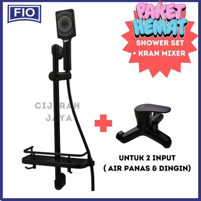 Shower Tiang Fiorentino Black + Tempat Sabun Shower Tiang Panas Dingin