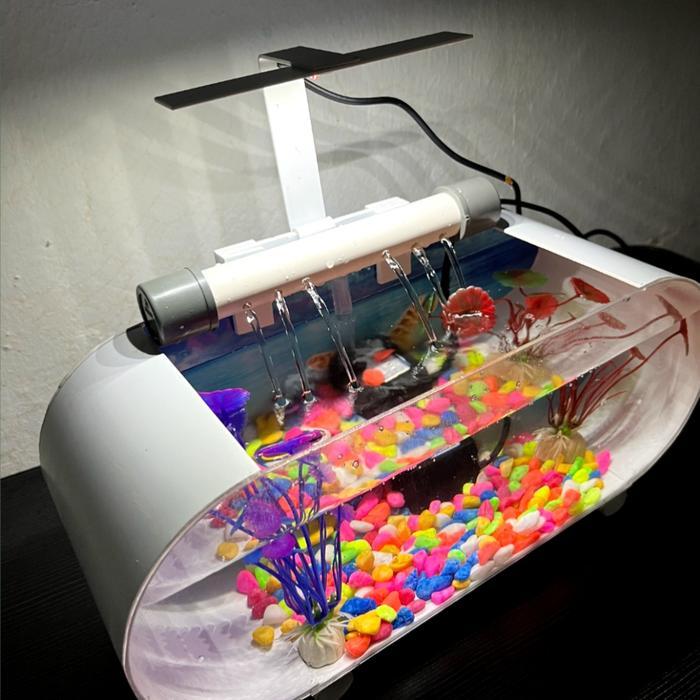 Aquarium Mini Fullset Dengan Air Terjun/Aquarium Mini/Aquarium Akrillik/Aquarium Minimalis Fullset