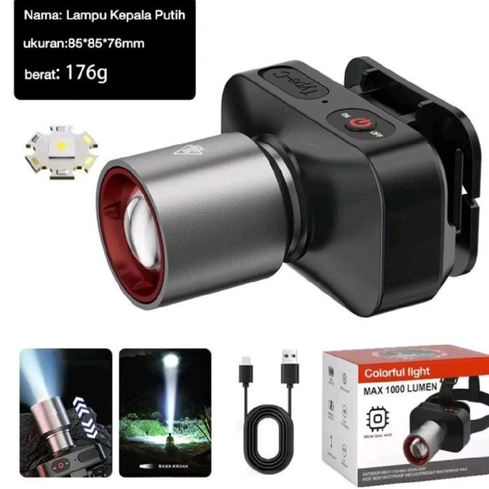 Headlamp Lampu Kepala Cas Ulang - Senter