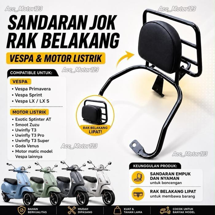Sandaran Jok Motor Vespa & Motor Listrik Goda Venus Uwinfly T3 T3 Pro Smoot Zuzu Greentech Exotic