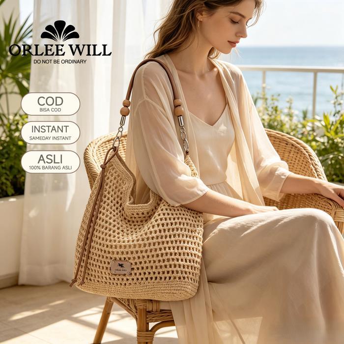 ORLEE WILL Tas Totebag Wanita Anyaman Pantai Angin Malas Selempang Bahu OL-K52A OL-K52B Ransel