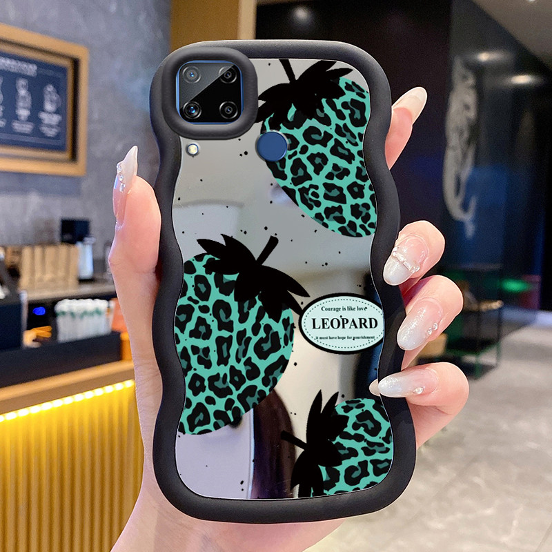 Casing Untuk Realme C15  Case Casing Pola hati stroberi motif macan tutul Kesing HP Cesing Macaron M