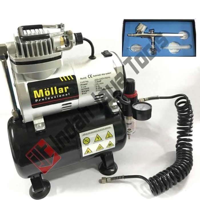 Paket Mini Kompresor Mollar + Pen Air Brush Kit - Compressor Oilless - Random