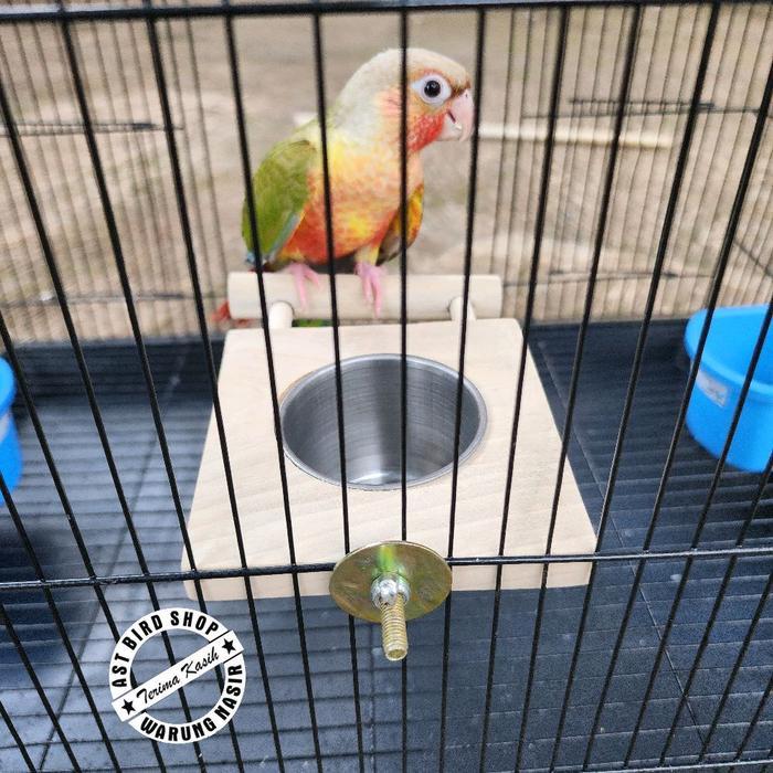 TEMPAT MAKAN / MINUM BERMAIN BURUNG PARROT NATURAL WOOD