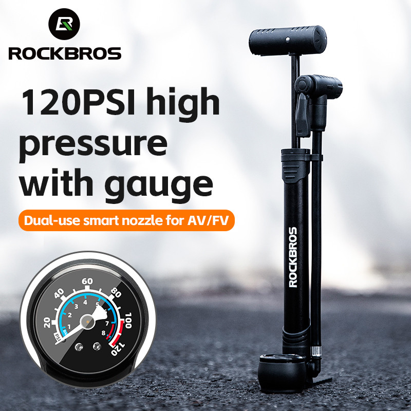 ROKBROS Pump 120PSI Portable Air Pump Presta Shrader Ultralight Hand Pump With Pressure Gauge MTB