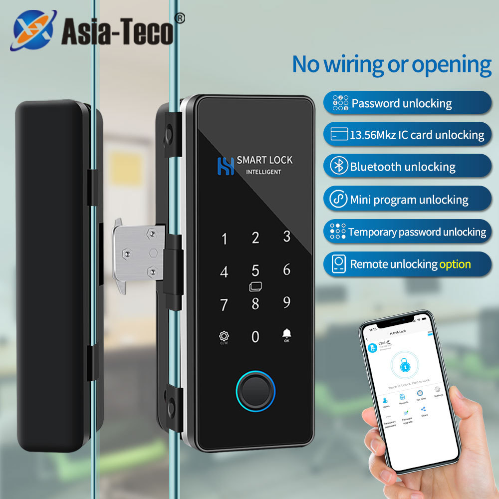 Fingerprint Glass Door Lock Bluetooth Sliding Glass Door Smart Lock Electronic Rfid Card Lock
