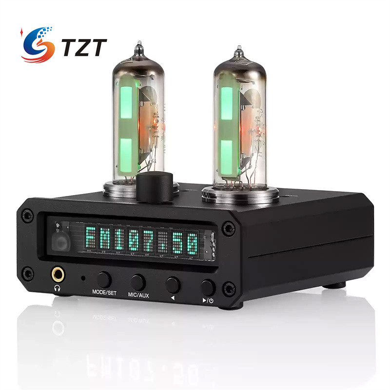 TZT P2-FM Headphone Amplifier 6E2 Electronic Tube Level Meter Si4730 FM Radio Receiver + VFD Clock