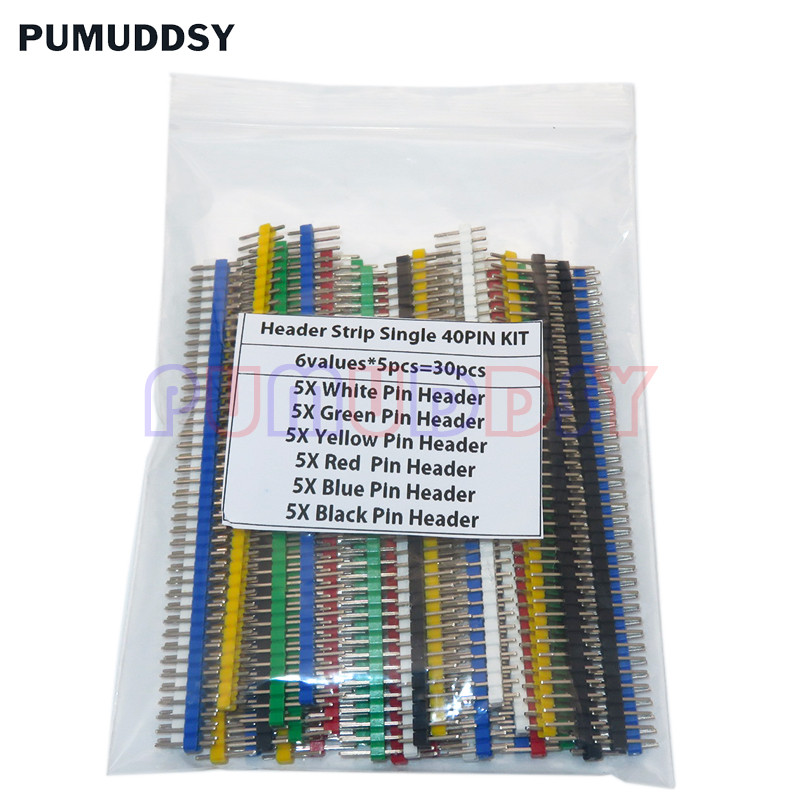 30PCS 40 Pin Breakable Pin Header 2.54mm Single Row Male Header Connector Kit PCB Pin Strip For